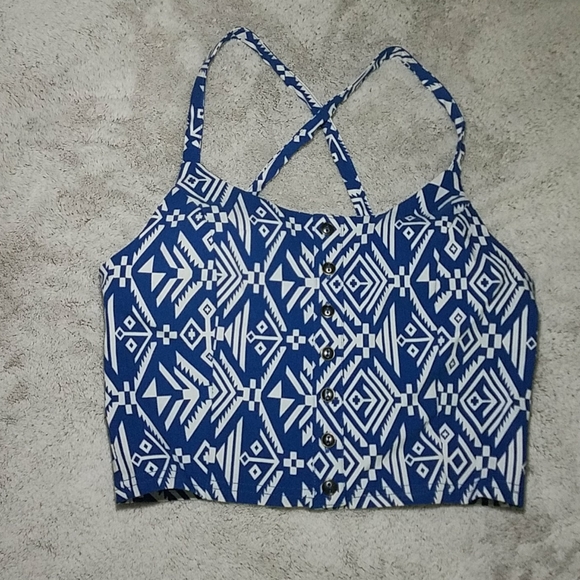 mine Tops - Blue & white Aztec print crop top